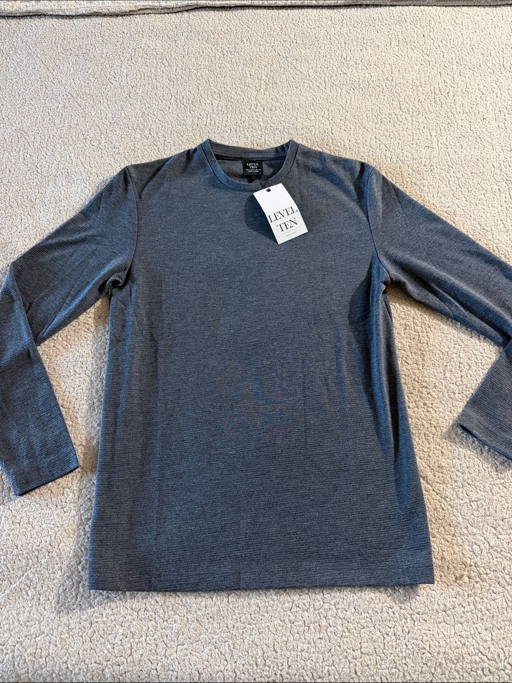 Level Ten Men's Long Sleeve Crewneck Shirt - Charcoal Heather Small New